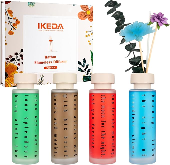 Ikeda Reed Diffuser Gift Set: 4 Luxury Scents with Eucalyptus | Home Fragrance Oils for Bedroom Bathroom Office Living Room Scents for Relaxation Focus Mood Luxury Gift Set
