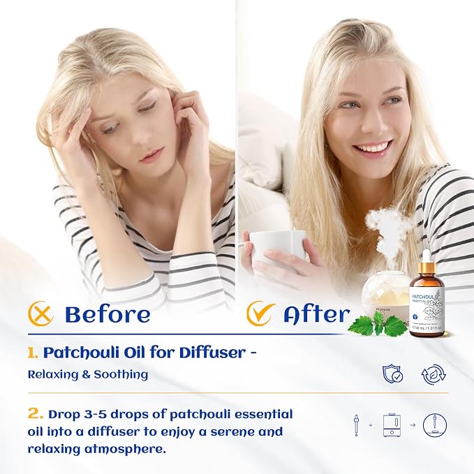 HIQILI Patchouli Essential Oil for Diffuser, Skin & Perfume | For aromatherapy use and ideal gift choice – 30mL / 1.01 fl.oz