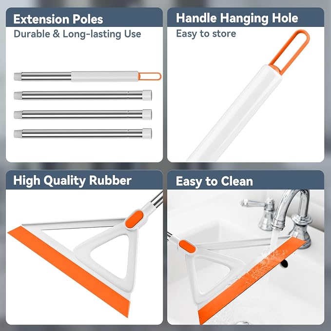 Multifunction Magic Broom, Silicone Squeegee Broom for Floor, Rubber Broom Sweeper for Living Room, Kitchen, Bathroom-Easy Dry The Glass (Orange, 54 INCH)