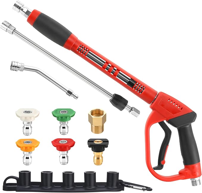 Tool Daily Pressure Washer Gun with Replacement Wand Extension, 30 Degree Curved Rod, 5 Nozzle Tips, 5000 PSI
