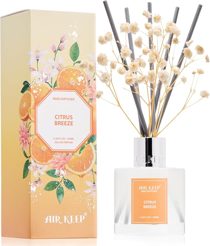 Reed Diffuser Set,3.38 fl oz (100 ml) - Citrus Breeze Oil Diffusers with 8 Reed Sticks, Home Fragrance Reed Diffuser for Bathroom Shelf Decor