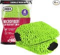 AIDEA Car Wash Mitt Microfiber, 4PK,Car Wash Brush, Green 8''X12'' | Scratch Free Lint-Free, Premium Chenille Microfiber Mitt, Cleaning Supplies, Extra Large Size