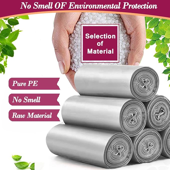 4 Gallon 180pcs Small Silver Grey Trash Bags Strong Garbage Bags, Bathroom Trash Can Bin Liners, Plastic Bags for Office, Waste Basket Liner, Fit 12-15 Liter, 3.5,4,4.5 Gal（Silver Grey 180）