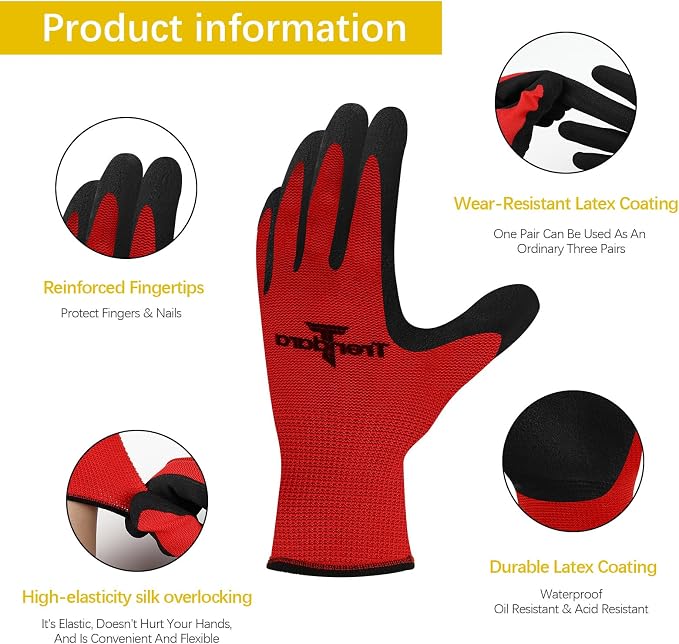 2 Pairs garden gloves work gloves with grip working gloves,Breathable latex dipped gloves,Suitable for garden weeding, construction, outdoor, warehouse handling, etc.