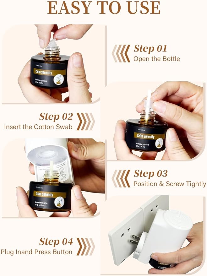 Plug-in Air Freshener for Home, Waterless Essential Oil Diffuser for Bedroom and Bathroom, Non-Toxic Formula for Pets and Nursery, 120 Days Runtime, Refillable Calm Serenity
