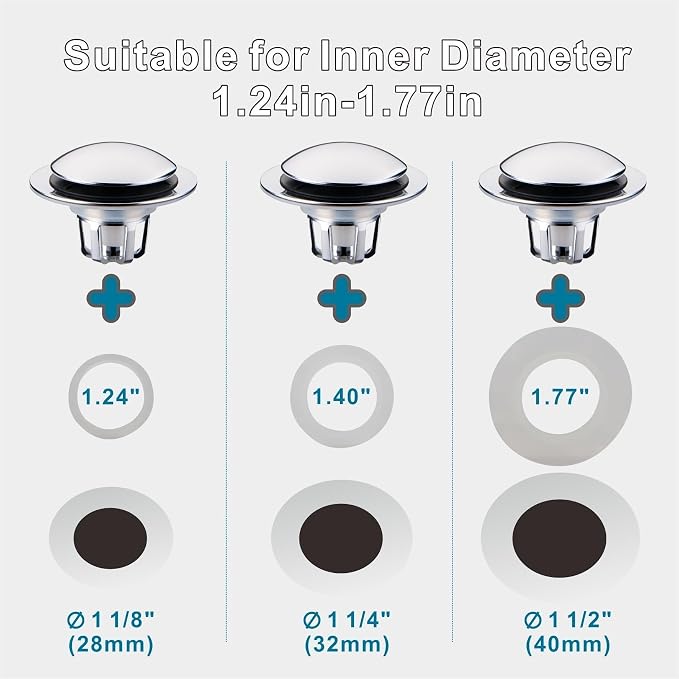 Chrome Bathroom Sink Drain Stopper,Welsan Universal Pop-Up Drain Stopper Plug Strainer with Hair Catcher for 1 1/8"-1 1/2" Drain Hole,Anti-Clogging Design Chrome Plated