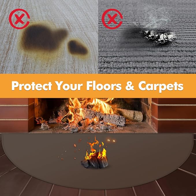 TOHONFOO Fireplace Mat for Home Protection, 4'11'' x 2'8'' x 0.04'', Brown | 1800°F fireplace rugs fireproof, fiberglass hearth rugs for fireplaces fire resistant protect against embers, easy to clean