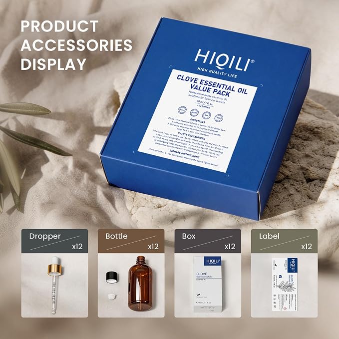 HIQILI Clove Essential Oil Set, Bulk Pack for Business, Oral Care, Diffuser | Ultimate bulk supply for businesses and heavy users, perfect for consistent, high-volume use - 30mL / 1.01 fl oz (12 pack)