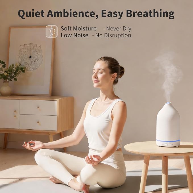 URPOWER 180mL Ceramic Essential Oil Diffuser Aromatherapy Diffuser for Home | Enjoy Relaxing Aromatherapy with Ultrasonic Mist, Auto-off Protection and 7-Color LED Lighting Every Day