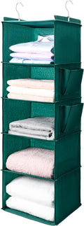 BOOMIBOO Hanging Closet Organize and Shelves,5-Hanging Shelf（Green） | with 2 Side Pockets，Storage Foldable