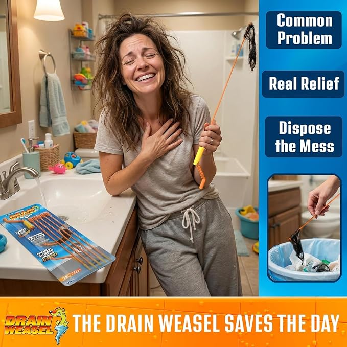 Flexisnake Drain Weasel Hair Clog Remover Kit – Plumbing Snake Auger for Cleaning Shower, Bath Tub, Bathroom Drains with Rotating Handle and 5 Disposable Wands, Made in USA | Pipe, Bathroom, Bathtub Cleaner, 18-inch Long Refills, Flexible, Removable Ha...