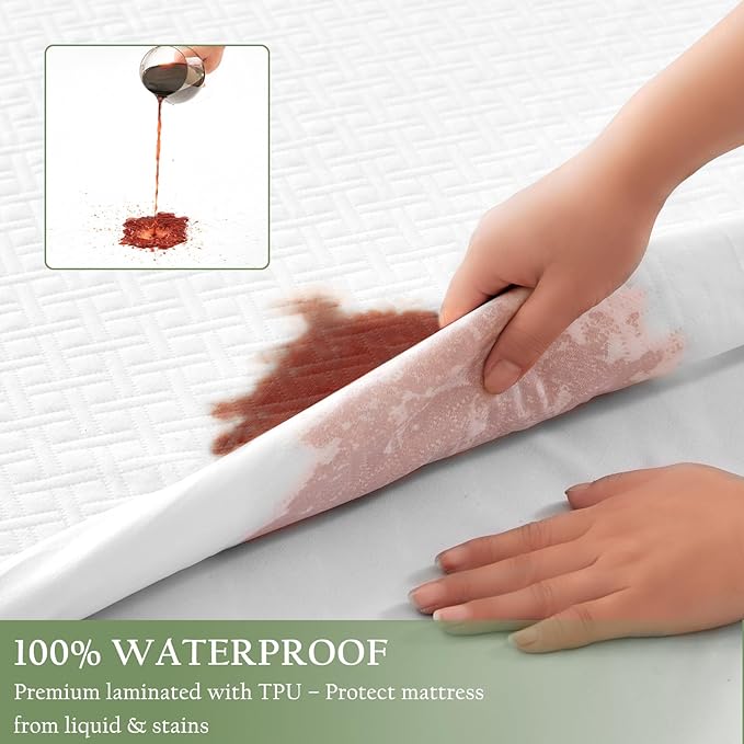 100% Waterproof King Mattress Protector, Breathable Bamboo Rayon Mattress Cover with 8”-21” Deep Pocket, Noiseless Cool 3D Air Mattress Cover, Hypoallergenic & Odor Resistant