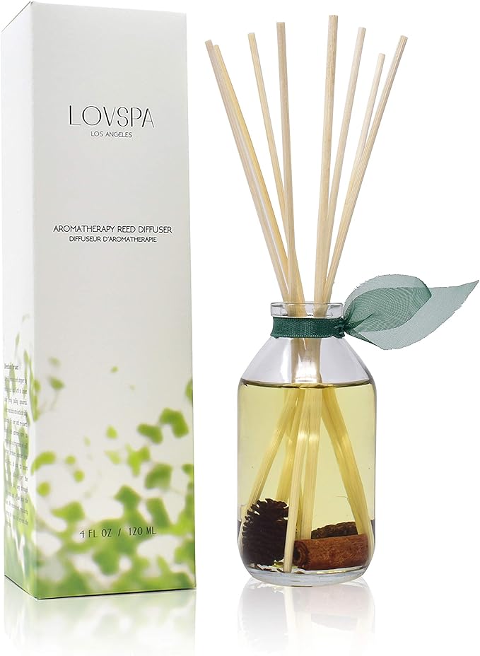 Reed Diffuser Set - Cinnamon Pine Cones Scented Diffuser with Sticks | Holiday Home Fragrance Reed Diffuser for Bedroom, Bathroom Shelf Décor, Real Pinecones + Cinnamon in the Bottle - USA Made