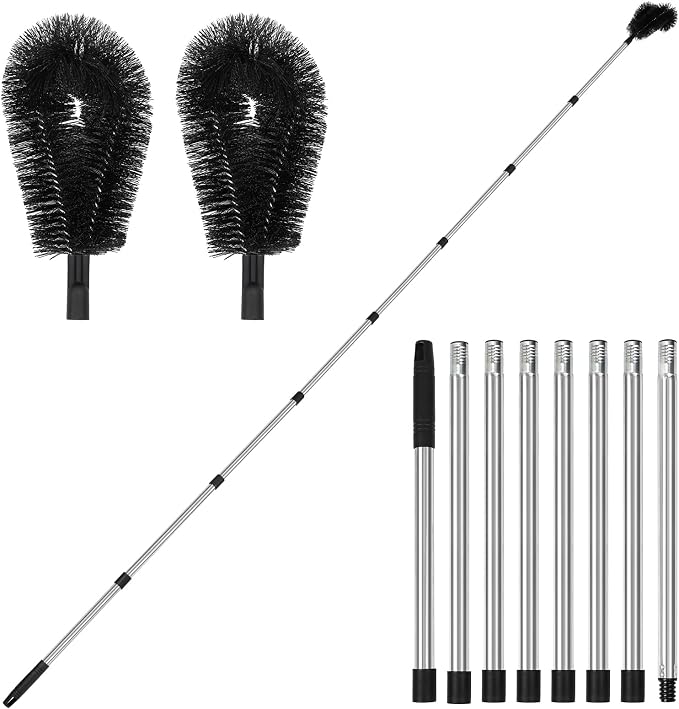 10.5FT Gutter Cleaning Brush with Adjustable Pole - No Ladder, Professional Long Reach Gutter Brush with Replaceable Brush for Removing Leaves and Trash from Roof Gutters