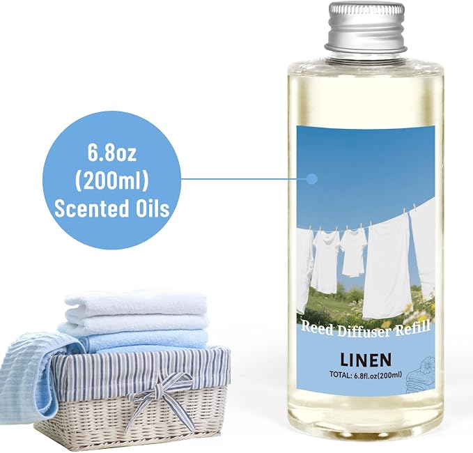 STRN Reed Diffuser Oil Refill, Linen Scented Diffuser with Stick 200ML Home | Summer Long-Lasting Fragrance for Living Room, Bedroom, Office, Home Décor