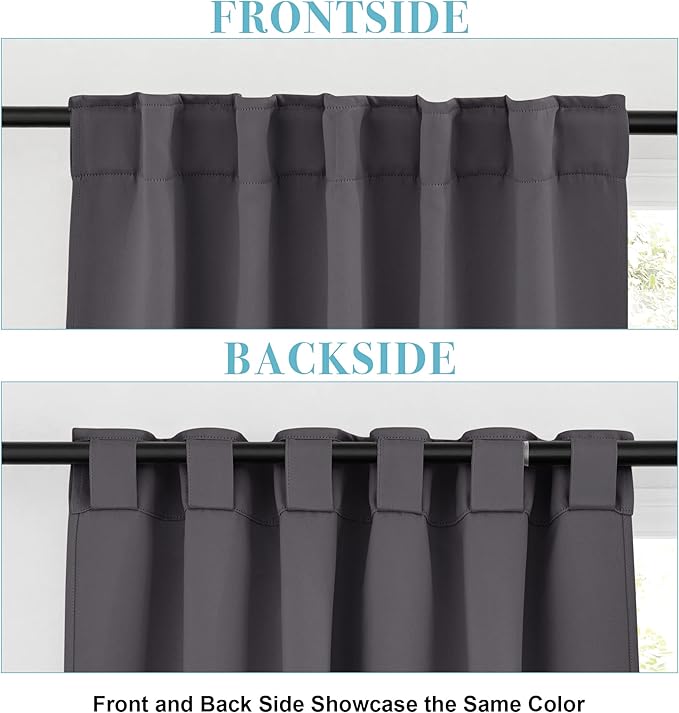 RYB HOME Kitchen Window Curtains - Blackout Privacy Half Window Curtains for Bedroom Bathroom Dining Living Room Cafe Office Short Tiers Drapes, W 34 x L 36 inches, 2 Panels, Grey