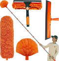 20+ Feet High Reach Duster Kit with 3-14 ft Extension Pole High Ceiling Dusting and Window Cleaning Kit with Spliceable Pole - Window Washer & Squeegee, Cobweb Duster, Fan Blade and Feather Dusters