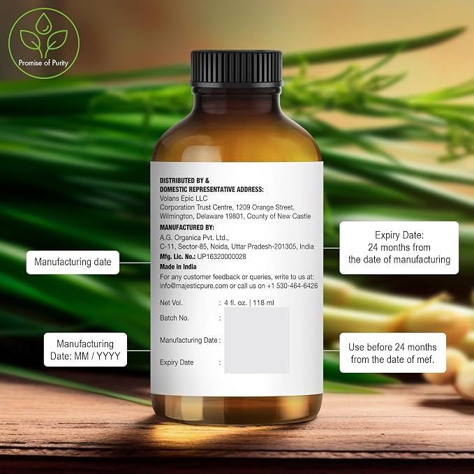 Majestic Pure Lemongrass Essential Oil for Diffuser - 4 Fl Oz | 100% Pure & Natural Essentials Oils for aromatherapy, massage blends and DIY home fragrance projects, Massage and room sprays