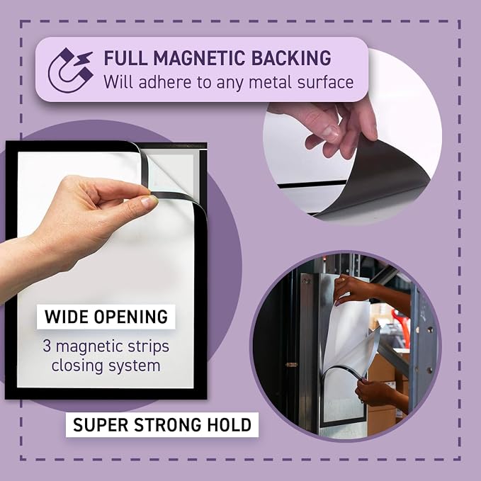 Tarifold Magnetic Display Pockets, Letter Size, Black, 2 Pack | 2 non-glare display pockets, full magnetic backing, black frame, portrait or landscape, quick document changes