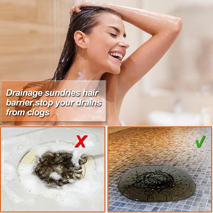 Bovinde Hair Drain Catcher Square for Shower 2 PCS (Traffic Black Grey) | Drainer Cover Silicone Hair Stopper with Suction Cups,Protector Accessories,Easy to Install Suit for Bathroom,Bathtub,Sink
