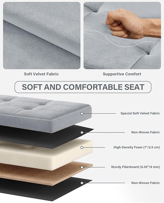 Folding Storage Ottoman, Velvet Storage Bench, Footrest, Foot Stool, for Living Room, Bedroom and Office,12.2 x 16.1 x 12.2 Inches, 200 kg Load Capacity, Dove Gray UASND03G