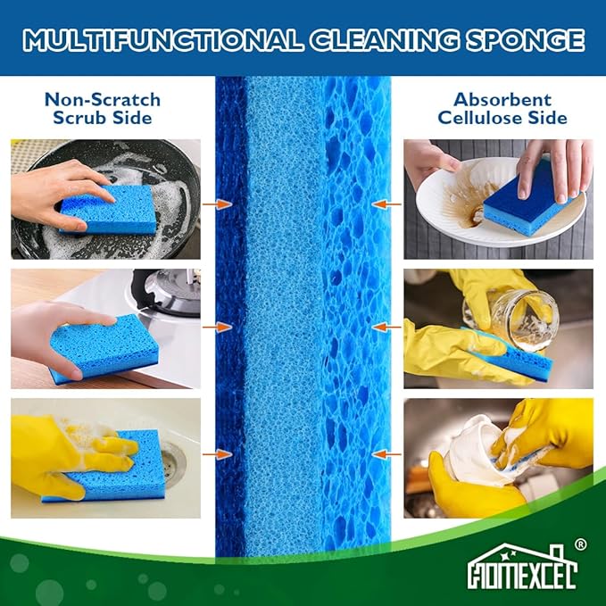 HOMEXCEL Sponges Kitchen 12pcs, Non-Scratch Sponges for Dishes, Scrub Cleaning Sponge Safe on Non-Stick Cookware, Dual Sided Dish Sponge for Kitchen, Household, Bathroom and More