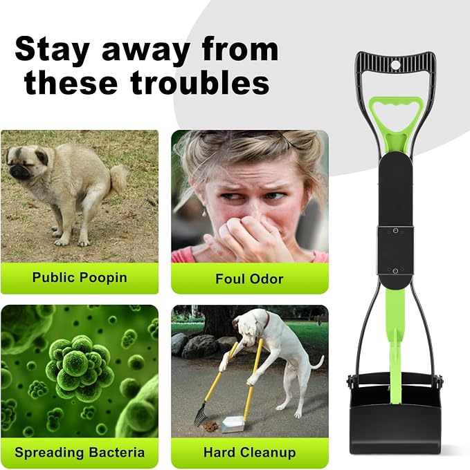 23.6" Pooper Scooper, Portable Dog Poop Pick Up Tool for Large Medium Dogs, Heavy Duty Pet Waste Cleaner for Yard, Lawns, Grass and Outdoor Green