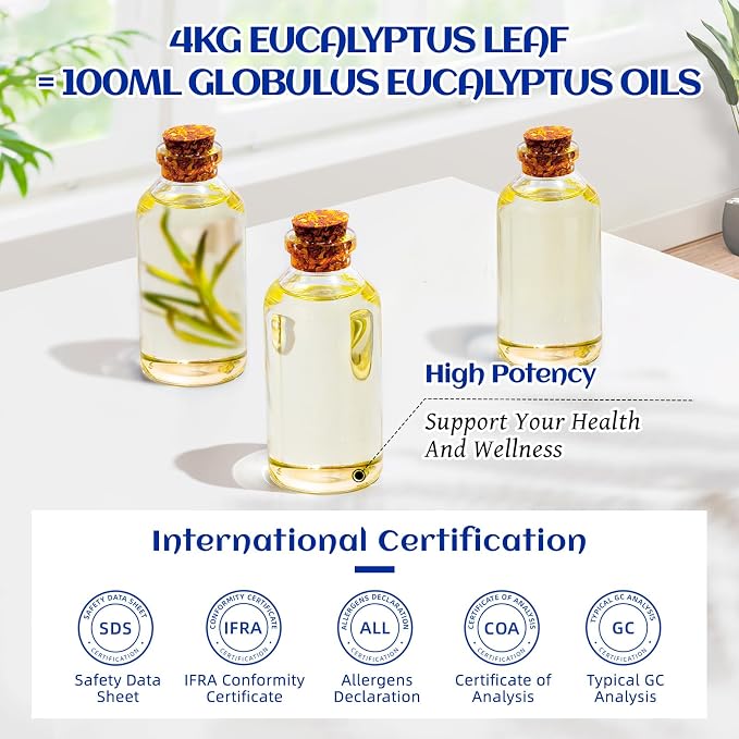 HIQILI Eucalyptus Essential Oil for Diffuser, Aromatherapy & Spray | Essential Oils with Travel Bottle, for Humidifier, Skin, Massage, Home Cleaning, Candle and Soap Making —100ml / 3.38 fl oz