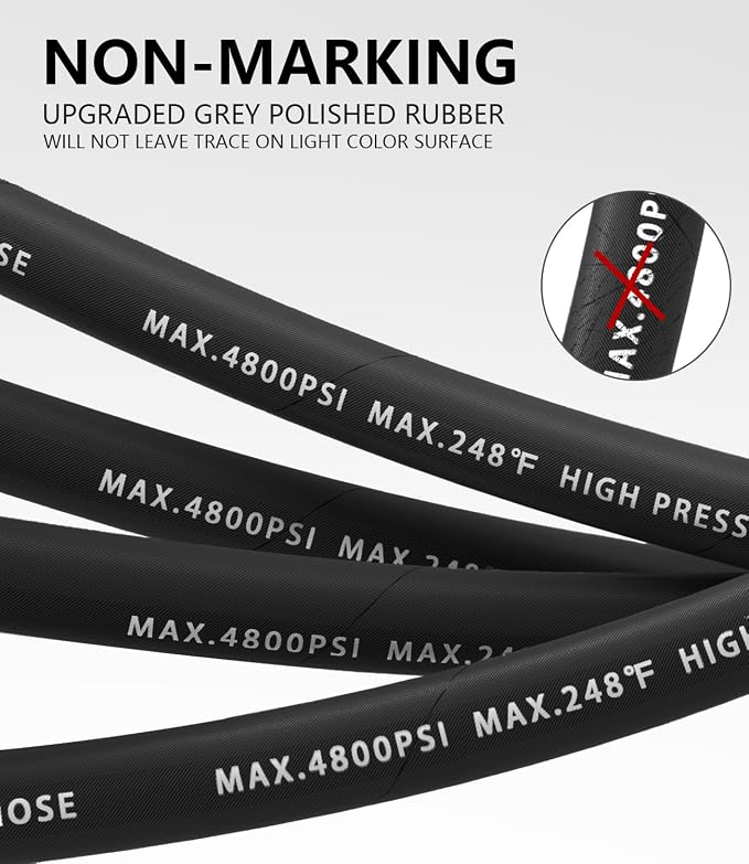3/8" Pressure Washer Hose 25FT 4800 PSI, Kink Resistant Steel Braided Layer & NonMarking Rubber for Hot/Cold Water, High Power Washer Hose With 3/8 Inch Quick Connect & M22 Fitting, Black