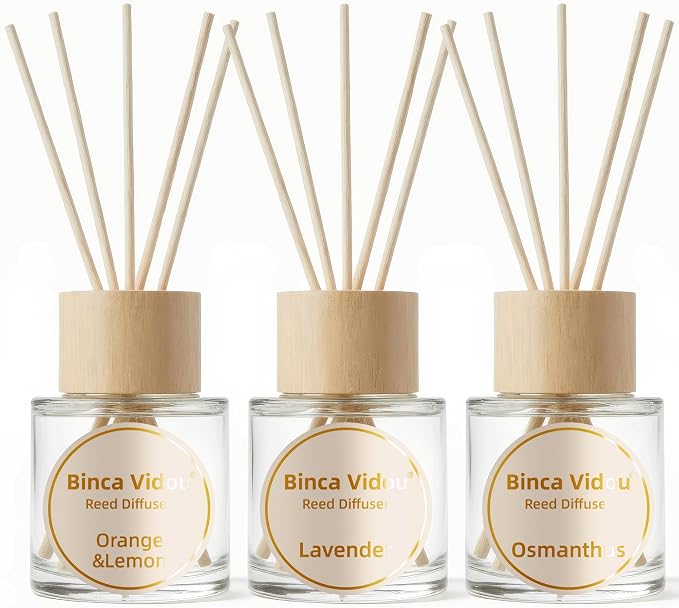 Reed Diffuser Set, Lavender Osmanthus Orange&Lemon Scent Oil Diffusers with Sticks for Home Office Bathroom Aromatherapy Decor 1.69oz X 3
