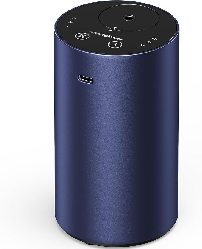 Waterless Essential Oil Diffuser, Rechargeable Car Scent Diffuser, Blue | Premium Aluminum Alloy Housing, Cordless, 3 Mist Levels, Timers, Portable Aromatherapy Diffuser for Home, Car & Office