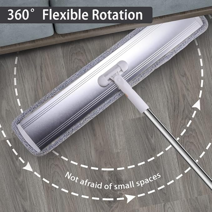 Flat Dust Mop 32 in Commercial Microfiber Mop Floors Heavy Duty | Large Mop with 4 Premium Microfiber Cloths Wet mop Washable Reusable Pads Adjustable Long Handle