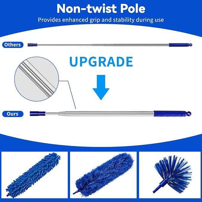Duster with Extension Pole, 5 in 1 Cleaning Kit with Microfiber Dusters | Long Dusters for Cleaning High Ceilings, Cobweb Duster for Fan and Blinds, Feather Dusters Kit for Furniture Indoor Use
