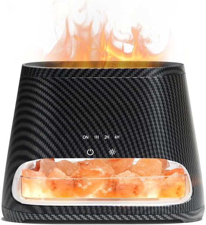 SALKING 2-in-1 Ultrasonic Essential Oil Diffuser & Himalayan Salt Lamp, Aromatherapy Diffuser Cool Mist Humidifier with Auto Off Function, Pure Himalayan Pink Salt Rock, 150ml (Carbon Black)
