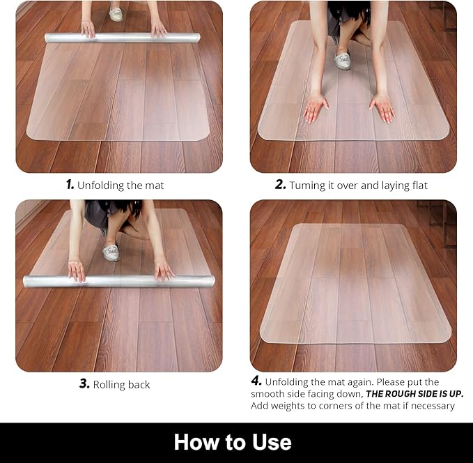 Kuyal Office Chair Mat for Hardwood Floor, 36'' x 48'' Rectangle Transparent Desk Thick Durable Chair Mat for Rolling Chairs, Easy Glide, Floor-Protector