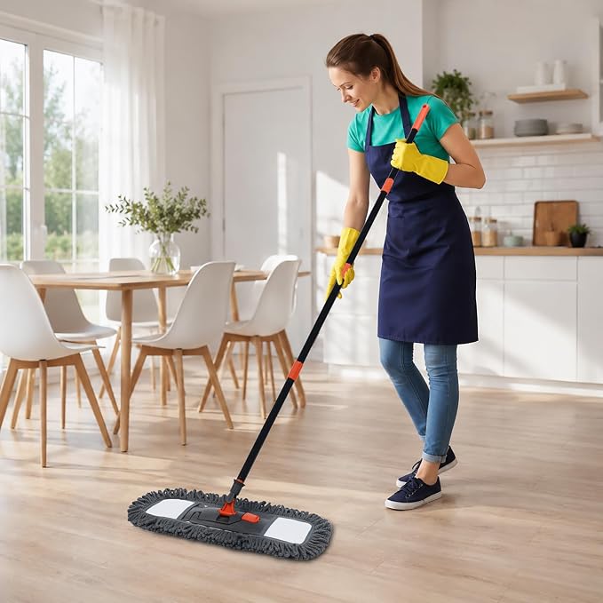 18" Dust Mop Floor Cleaning System, Flat Mop with Stainless Steel Handle, 3 Different Washable Pads Wet and Dust Mopping for Hardwood, Vinyl, Laminate, Tile Cleaning