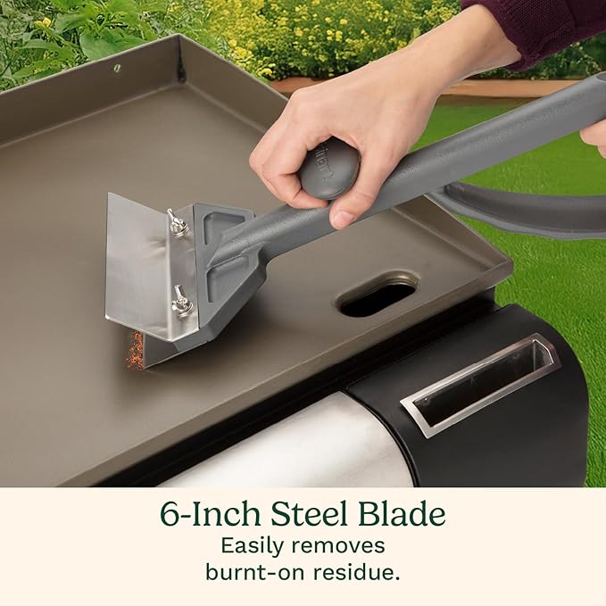 Cuisinart Griddle Scraper, 6" Stainless Steel Blade, Splash Guard | Flat top grill scraper for burnt-on residue, features heavy-duty blade and ergonomic top knob grip, CCB-500