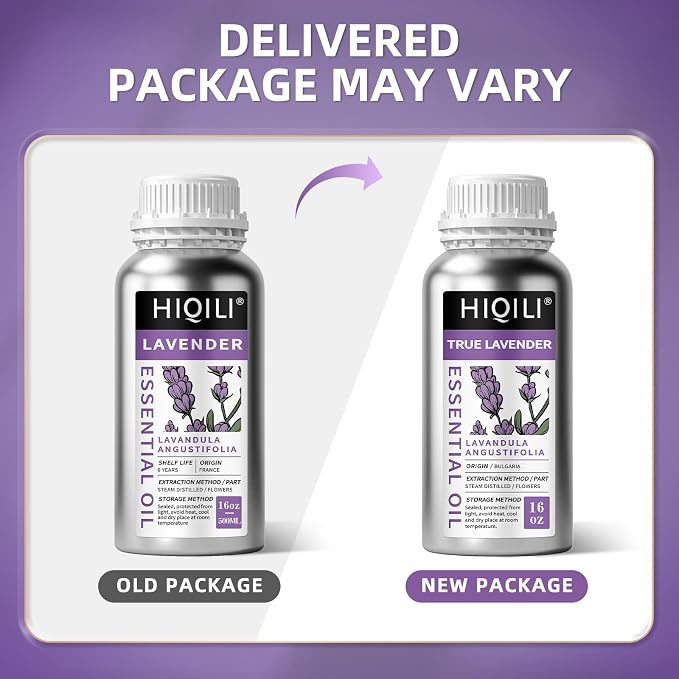 HIQILI Lavender Essential Oil for Aromatherapy, Candle & Soap Making | Large Capacity for Hotels Spas Salons & DIY Studios, Calming Scent, Relaxation & Skin Care - 500mL / 16 fl oz