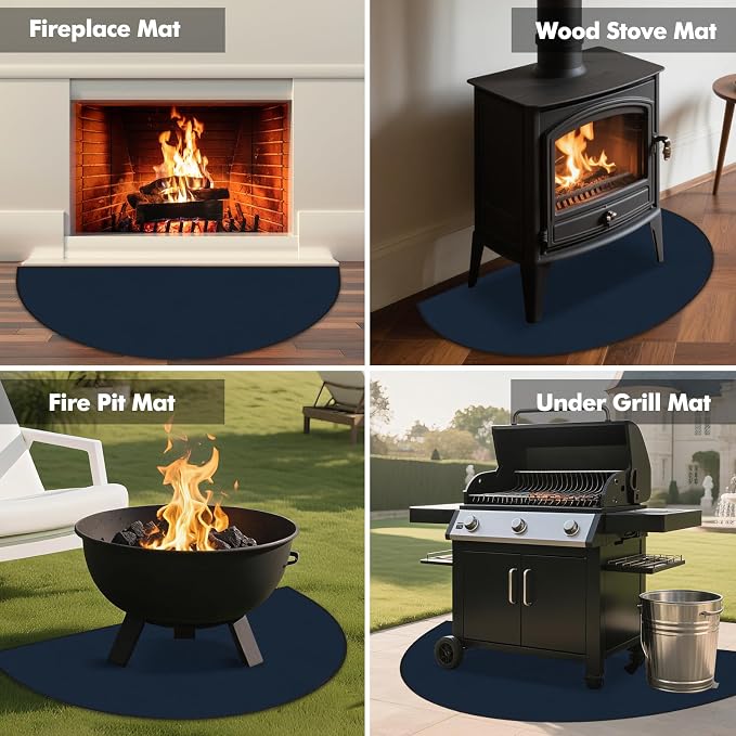 TOHONFOO Fireplace Mat for Home Protection, 4'11'' x 2'8'' x 0.04'', Blue | 1800°F fireplace rugs fireproof, fiberglass hearth rugs for fireplaces fire resistant protect against embers, easy to clean
