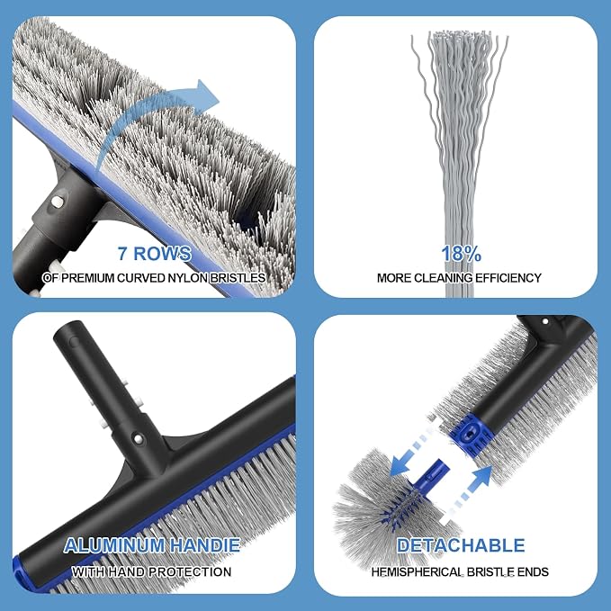 Poolvio 5-in-1 Pool Cleaning Kit - Includes Semi-Deep Skimmer Net, Aluminum Leaf Rake, 20' Pool Brush with 13ft Adjustable Pole