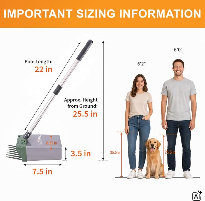 Neater Pet Brands Lift N’ Bag 2.0 Dog Pooper Scooper with Bag Attachment & 22" Pole for Small to Large Dogs, New & Improved Design, 15 Refill Bags, Heavy Duty Dog Poop Scooper for Yard, One-Hand Use