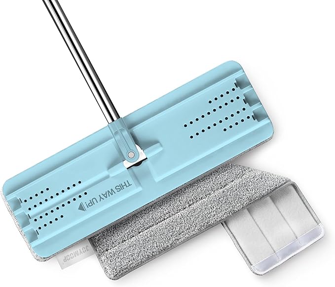 JOYMOOP Flat Mop System, Microfiber Floor Cleaning Tool, 50" Handle with 13" Flat Head, Pale Aqua, Includes Washable Microfiber Pad