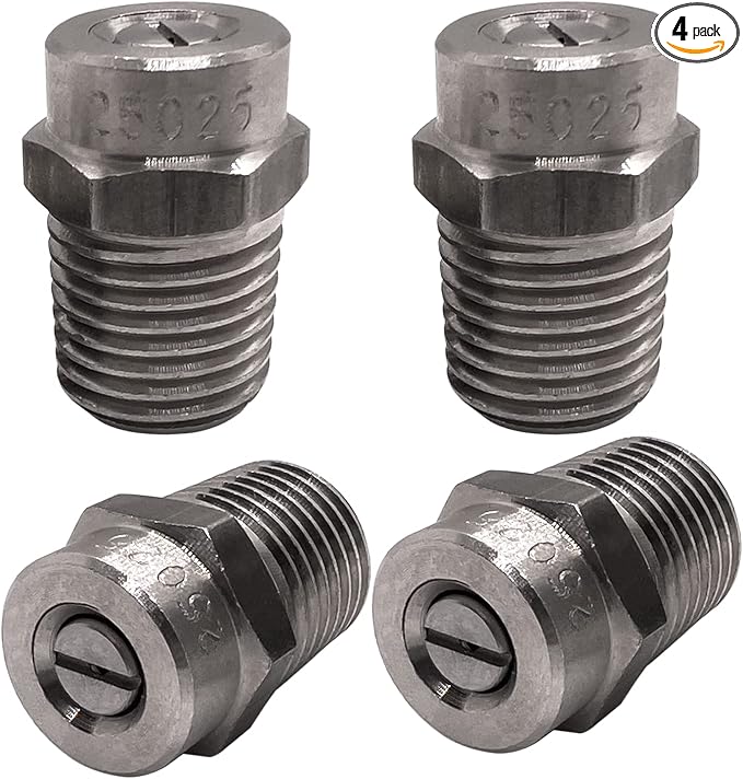 25025 Surface Cleaner Tips for Pressure Washer Nozzles with 2.5 Orifice, 4000 PSI, 1/4'' Male NPT, Stainless Steel (4 Pack)