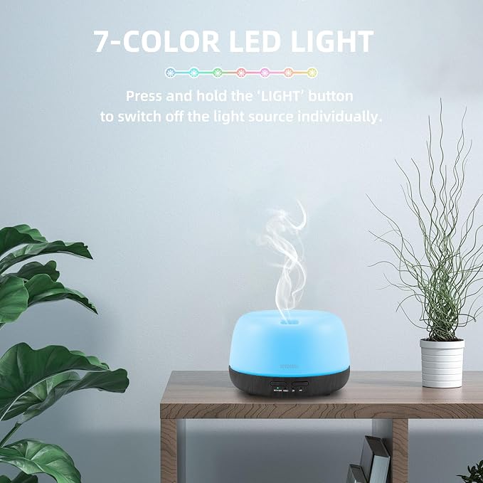 SEEDSEEL 300ML Essential Oil Diffuser with Remote Control, Aromatherapy Diffuser with 7-Color Changing LED Light for Small Rooms, Bedroom, and Home