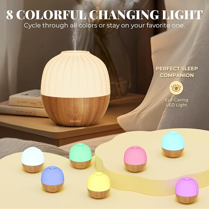 SALKING Essential Oil Diffuser for Home, 300ml Aromatherapy Diffuser Quiet | Ultrasonic Diffusers for Essential Oils, 8 Color LED Lights, Cool Mist Humidifier, Auto Shut-Off, Large Room, Bedroom, Office