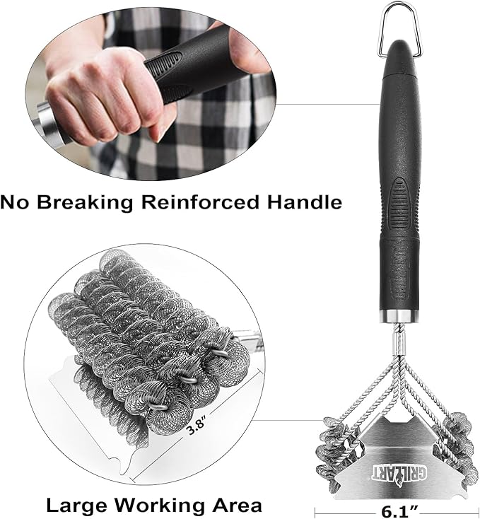 Grill Brush and Scraper Bristle Free – Safe BBQ Brush for Grill – 18'' Stainless Grill Grate Cleaner - Safe Grill Accessories for Porcelain/Weber Gas/Charcoal Grill – Gifts for Grill Wizard