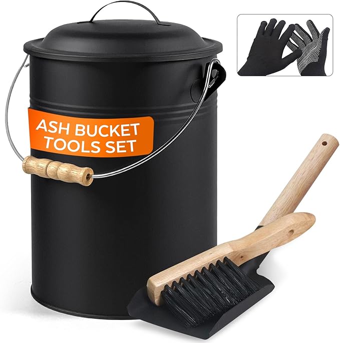 Ash Bucket with Lid and Shovel, 2.5 Gallon Ash Bucket for Fireplace, Complete Fireplace Tools Set, Fireplace Bucket for Ashes for Wood Stove