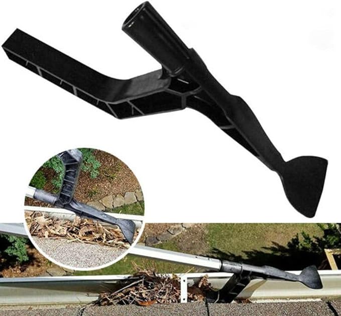 HOZEON 2 Pack Gutter Tool, Gutter Cleaning Spoon and Scoop with Unique Shaped Hook, Threaded Design Roof Gutter Cleaning Tool Cleaning Shovel for Ditch, Skylights, Garden, Sewer, Black