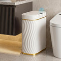 2.6 Gallon Automatic Bathroom Trash Can with Touchless Lid, White Gold | Motion Sensor Trash Can with Slim Waterproof Body; Small Plastic Garbage Can, hands-free lid for Bedroom, office, and kitchen