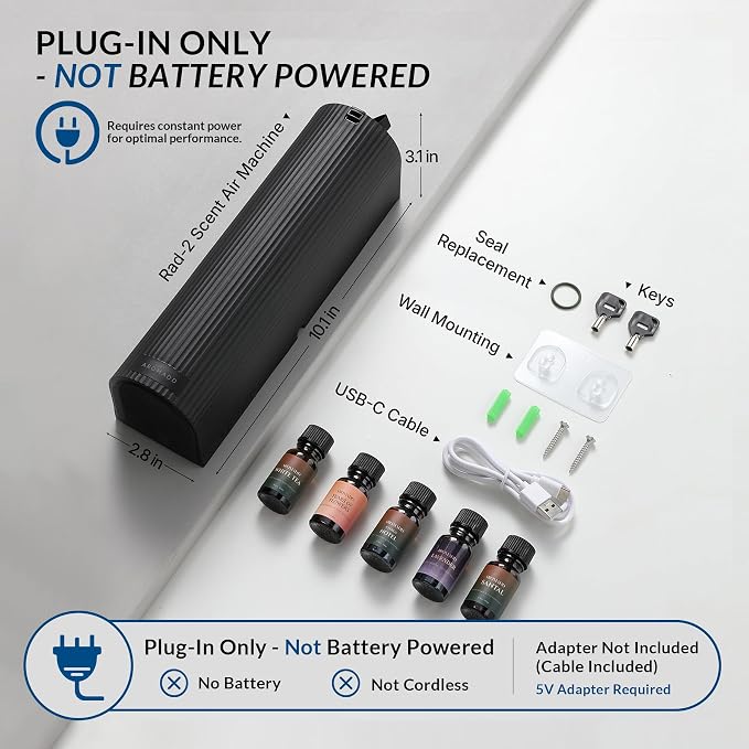 Auto Mode Scent Diffuser Starter Kit with Cold Air Tech, Black | Waterless Essential Oil Diffusers for Home, 1500 Sq.Ft Coverage Scent Air Machine, Hotel Collection Diffuser